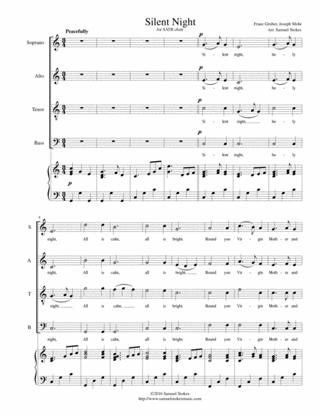 Silent Night For Satb Choir With Piano Accompaniment Sheet Music