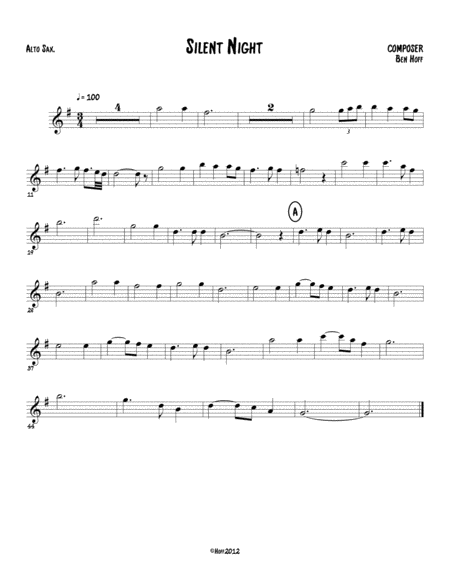 Silent Night For Sax Quartet Sheet Music