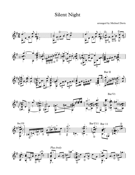 Silent Night For Solo Guitar Sheet Music