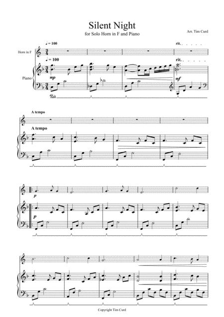 Silent Night For Solo Horn In F And Piano Sheet Music