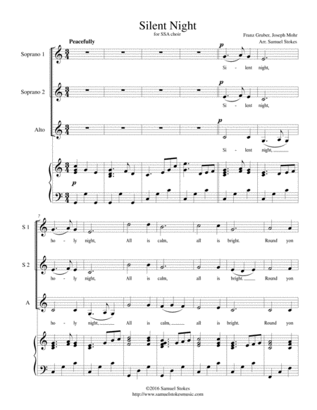 Silent Night For Ssa Choir With Piano Accompaniment Sheet Music