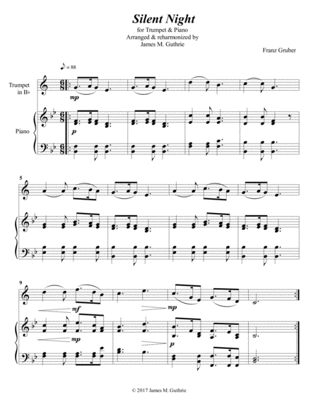 Free Sheet Music Silent Night For Trumpet Piano