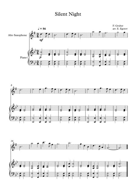 Free Sheet Music Silent Night Franz Xaver Gruber For Alto Saxophone Piano