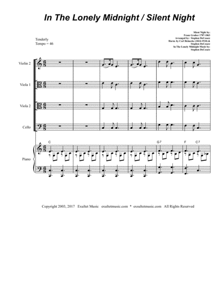 Free Sheet Music Silent Night In The Lonely Midnight For String Quintet