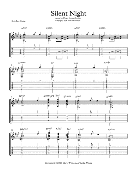 Silent Night Jazz Guitar Chord Melody Sheet Music