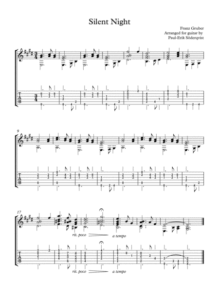 Silent Night Solo Guitar Advanced Sheet Music