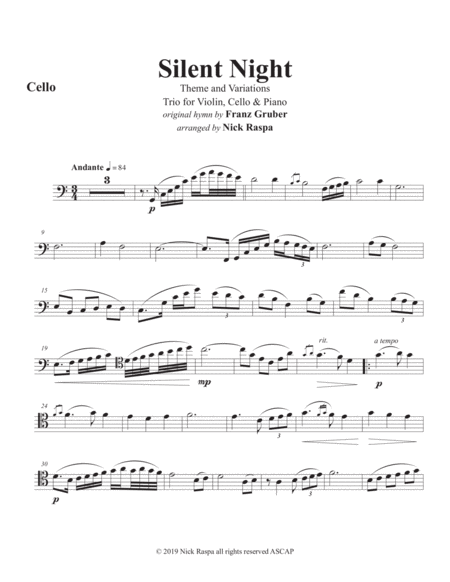 Silent Night Variations Piano Trio Cello Part Sheet Music