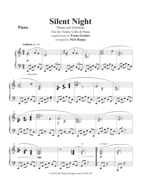 Free Sheet Music Silent Night Variations Piano Trio Piano Part