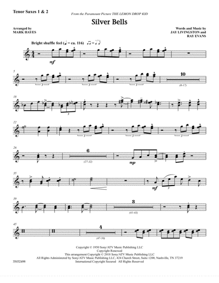 Free Sheet Music Silver Bells Arr Mark Hayes Tenor Sax 1 2