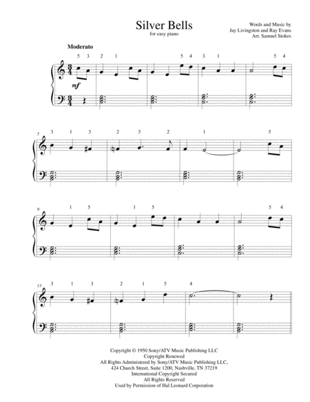 Silver Bells For Easy Piano Sheet Music