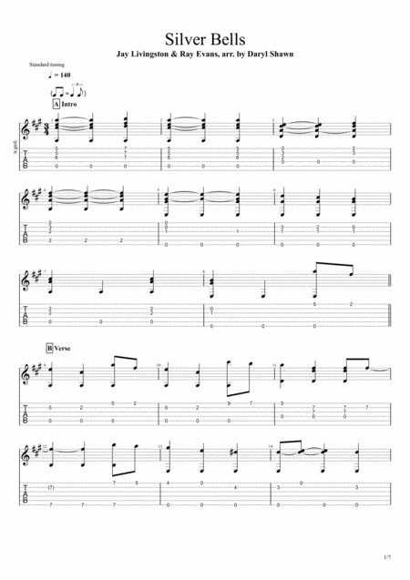 Free Sheet Music Silver Bells For Solo Fingerstyle Guitar