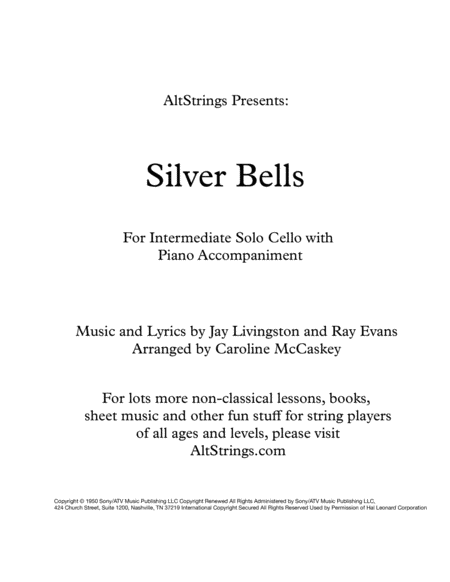 Silver Bells Intermediate Cello Solo With Piano Accompaniment Sheet Music