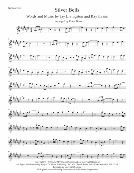 Silver Bells Original Key Bari Sax Sheet Music