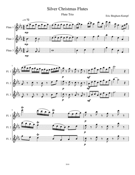 Free Sheet Music Silver Christmas Flutes