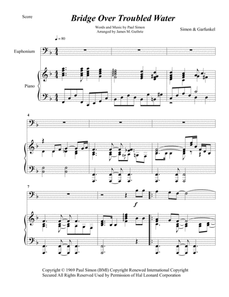 Simon Garfunkel Bridge Over Troubled Water For Euphonium Piano Sheet Music