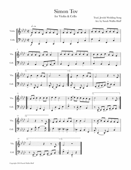 Free Sheet Music Simon Tov For Violin Cello