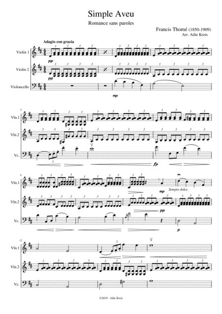 Free Sheet Music Simple Aveu 2vn1vc