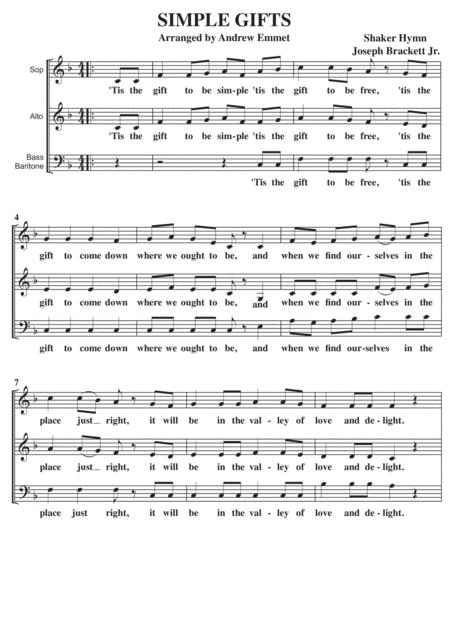 Free Sheet Music Simple Gifts A Cappella Sab