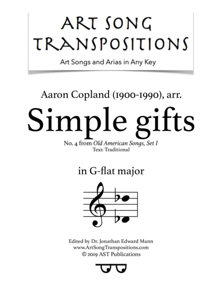 Simple Gifts G Flat Major Sheet Music