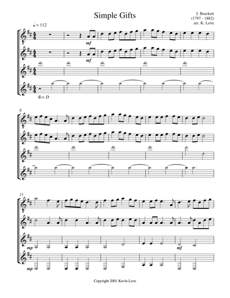 Simple Gifts Guitar Quartet Score And Parts Sheet Music