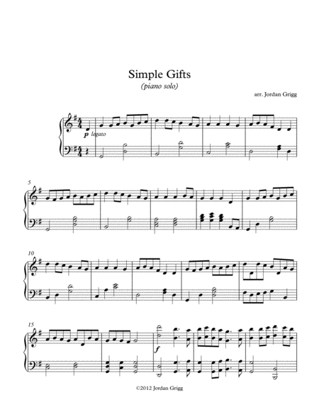 Free Sheet Music Simple Gifts Piano Solo