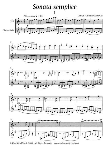 Simple Sonata For Flute Or Oboe And Clarinet In Bb Sheet Music