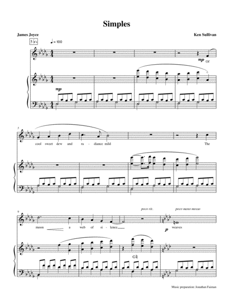 Free Sheet Music Simples Poem By James Joyce