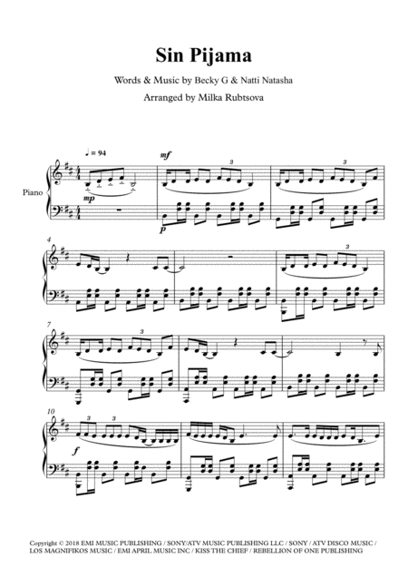 Free Sheet Music Sin Pijama