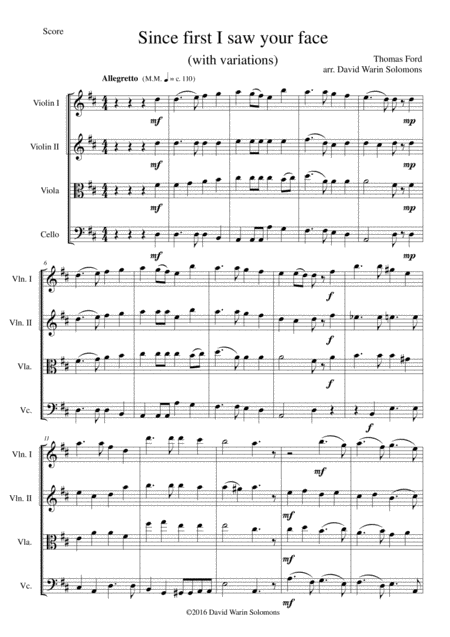 Free Sheet Music Since First I Saw Your Face With Variations For String Quartet