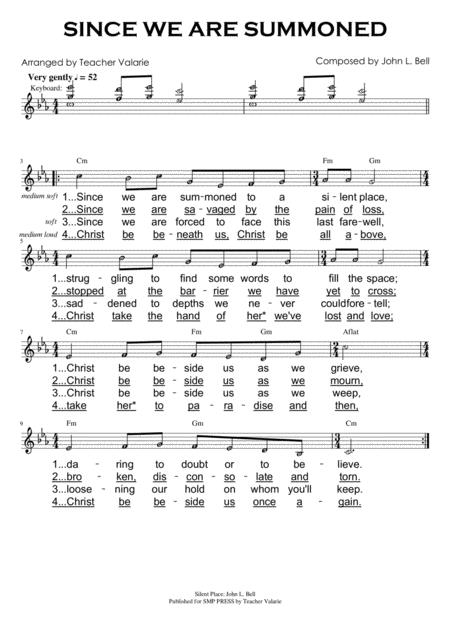 Free Sheet Music Since We Are Summoned J L Bell With Note Names And Chords