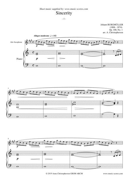 Free Sheet Music Sincerity Burgmuller Op 100 No 1 Alto Sax