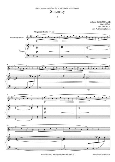 Sincerity Burgmuller Op 100 No 1 Baritone Sax Piano Sheet Music