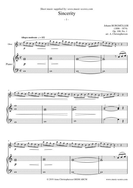 Free Sheet Music Sincerity Burgmuller Op 100 No 1 Oboe And Piano