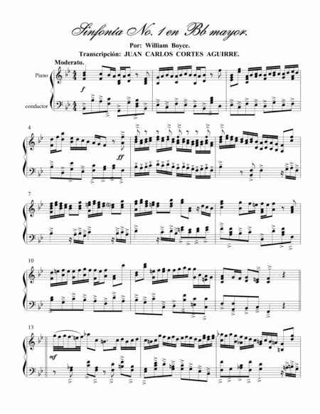 Free Sheet Music Sinfona No 1 En Si Bemol Mayor Movimiento I Por William Boyce Para Piano Solo