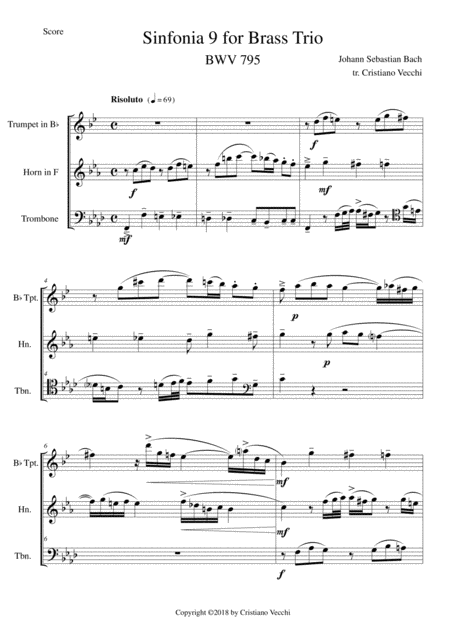 Free Sheet Music Sinfonia 9 For Brass Trio