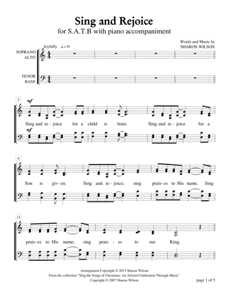 Free Sheet Music Sing And Rejoice Satb Vocal Score Only