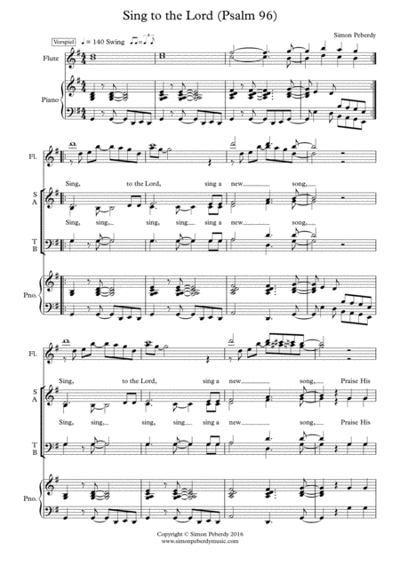 Free Sheet Music Sing To The Lord A New Song Psalm 96 For Satb Rhythmical Choir Piano Optional 2 Flutes