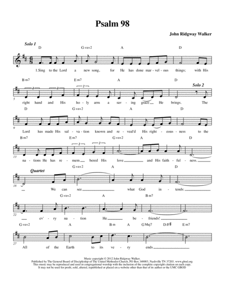 Sing To The Lord A New Song Psalm 98 Complete Congregational Packet Sheet Music