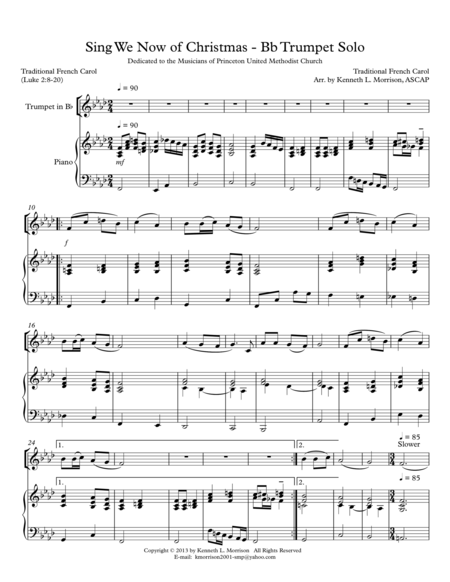 Free Sheet Music Sing We Now Of Christmas Bb Trumpet Solo With Piano