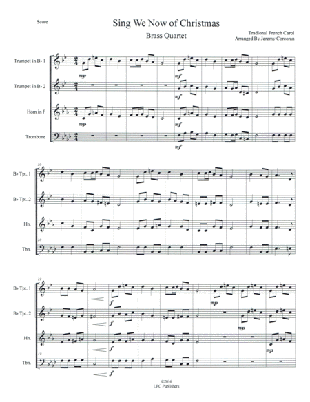 Free Sheet Music Sing We Now Of Christmas For Brass Quartet