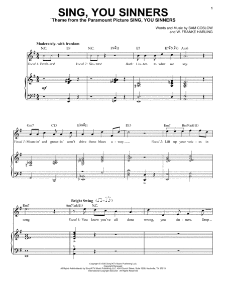 Sing You Sinners Sheet Music