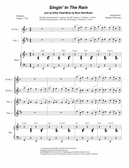 Singin In The Rain For Flexible Treble Instrumentation Sheet Music