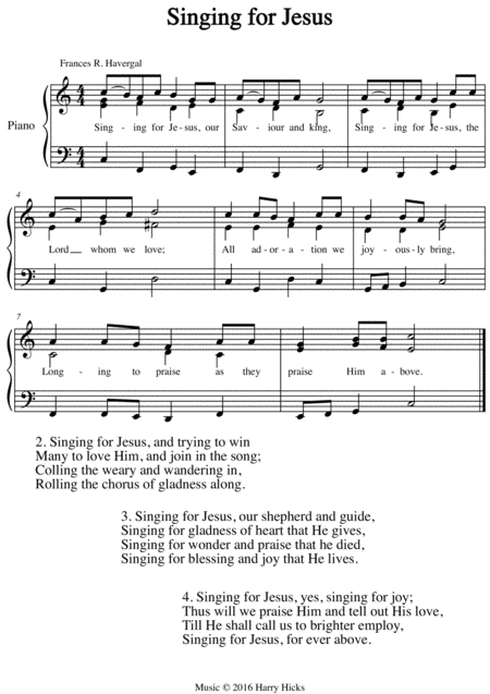 Free Sheet Music Singing For Jesus A New Tune To A Wonderful Frances Ridley Havergal Hymn