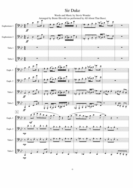 Sir Duke As Performed By All About That Bass Tuba Quartet Sheet Music