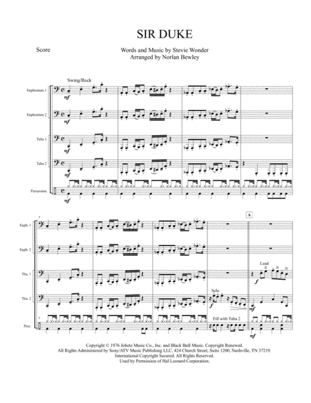 Free Sheet Music Sir Duke Tuba Euphonium