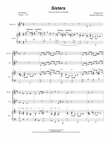 Free Sheet Music Sisters Duet For Bb Trumpet And French Horn