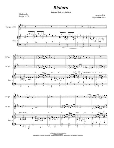 Free Sheet Music Sisters Duet For Bb Trumpet