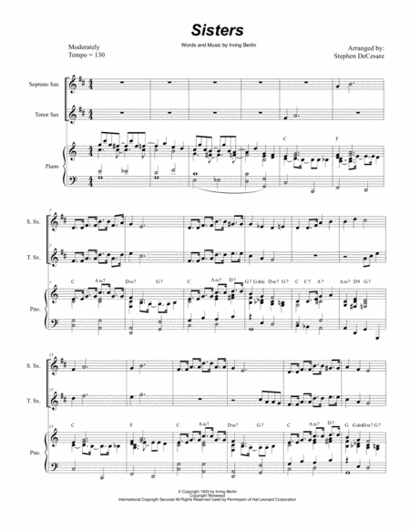 Sisters Duet For Soprano And Tenor Saxophone Sheet Music