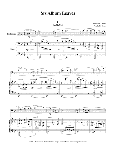 Free Sheet Music Six Album Leaves From Op 51 For Euphonium Piano