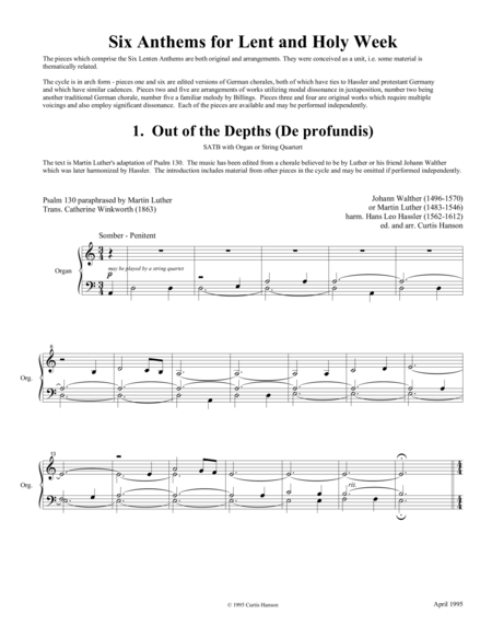 Six Anthems For Lent And Holy Week Satb Divisi Sheet Music